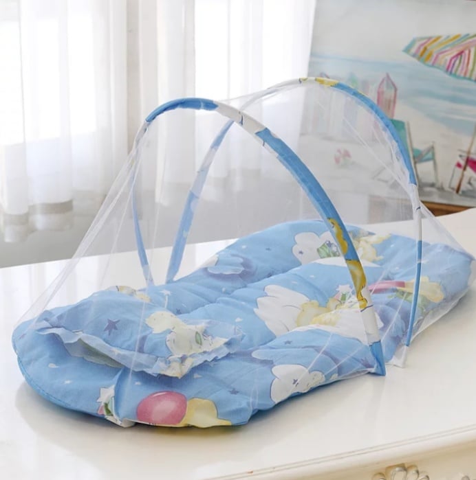 Baby Bed Set with Mosquito Net – Blue - Kiddyco